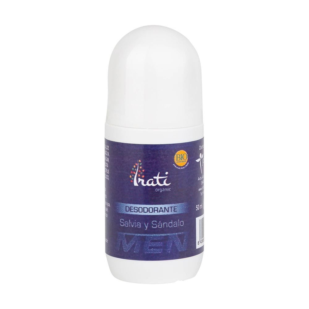 Desodorante de salvia y sándalo BIO envase de 50 mililitros de la línea Irati Organic, producto de Laboratorios Equisalud