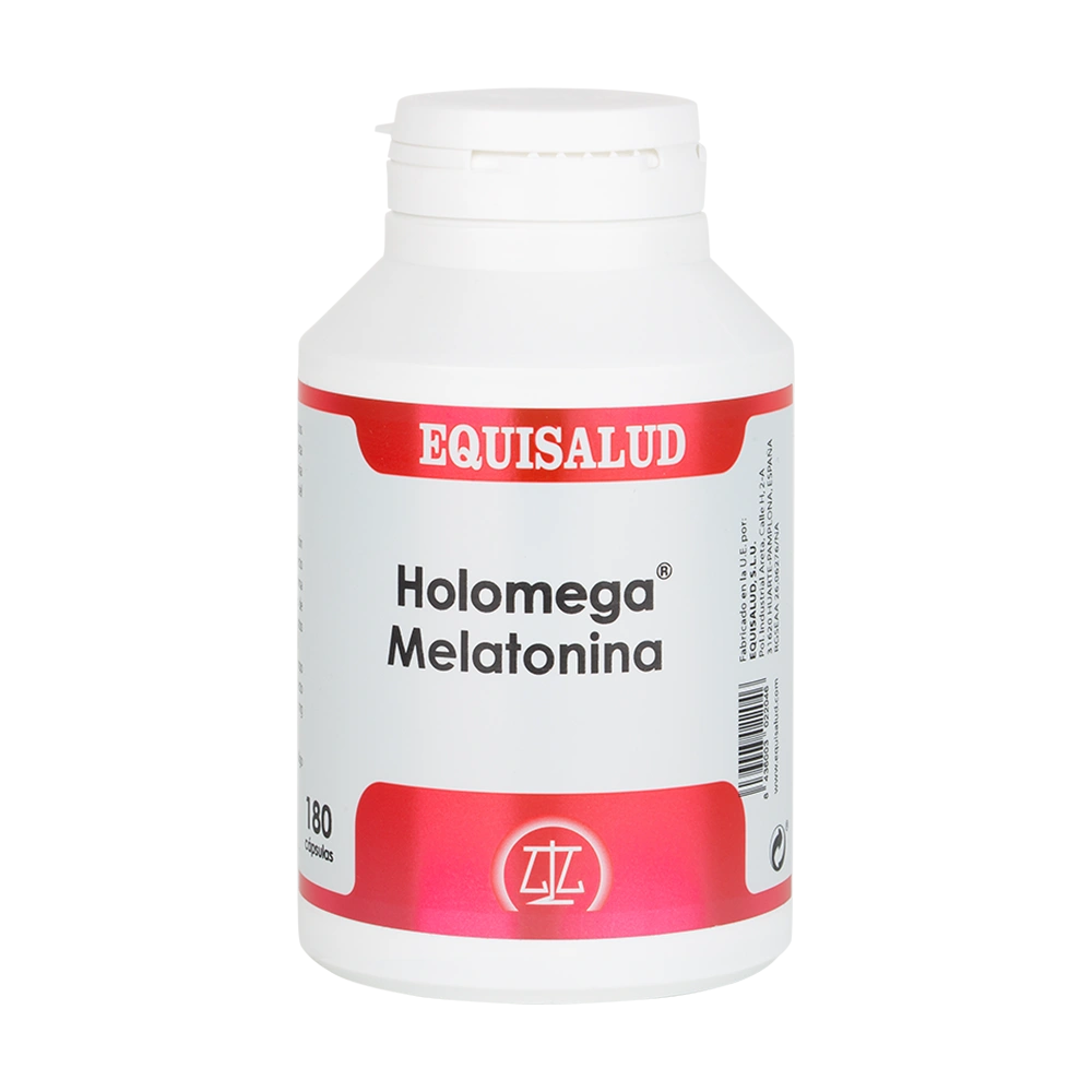 Holomega Melatonina bote de 180 cápsulas de la línea Holomega, producto de Laboratorios Equisalud