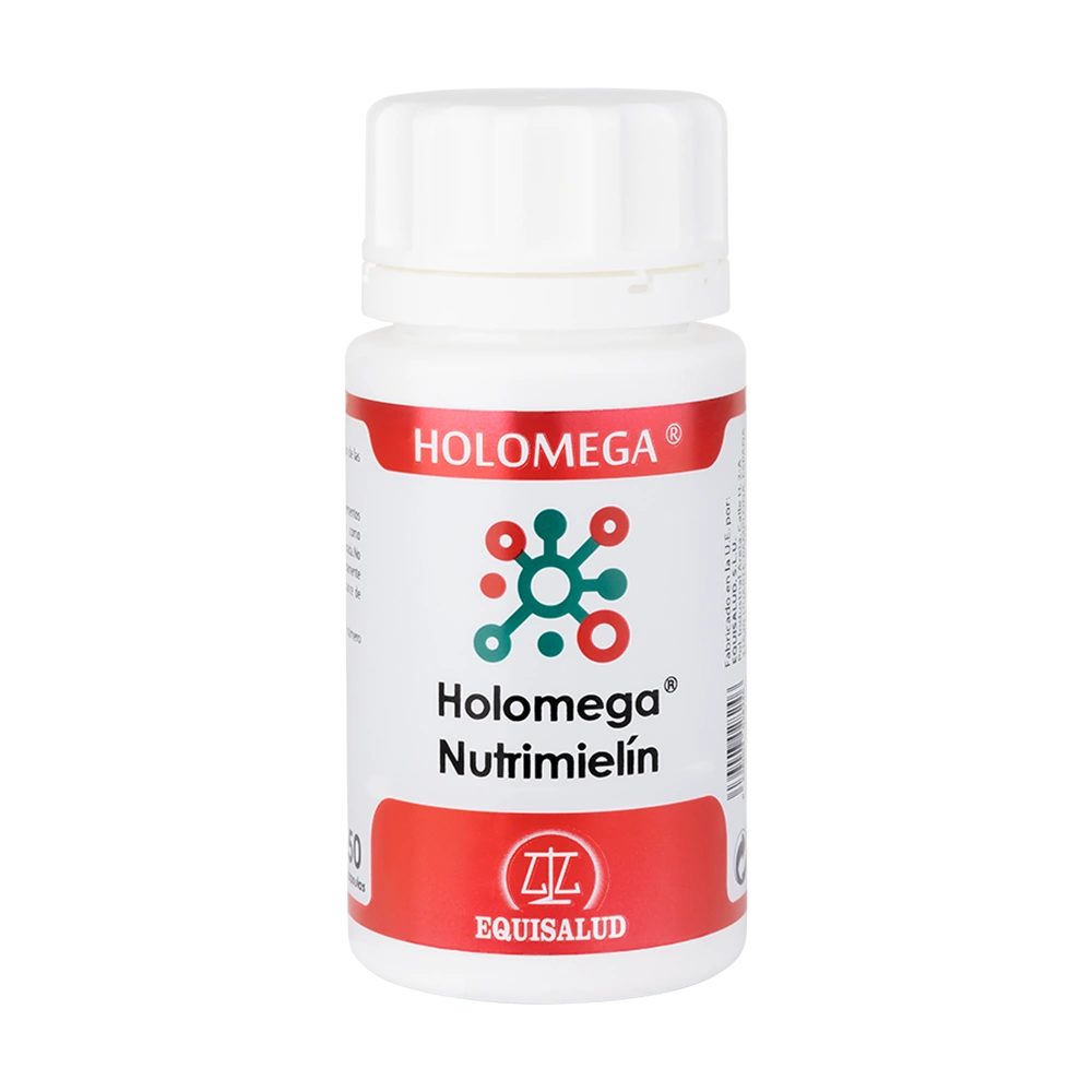 Holomega Nutrimielín bote de 50 cápsulas de la línea Holomega, producto de Laboratorios Equisalud