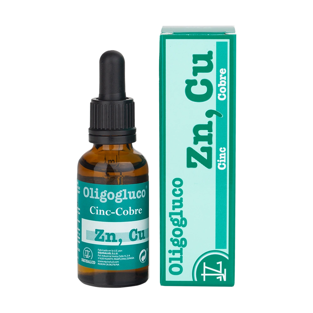 Oligogluco Cinc y Cobre ZN, CU envase de 30 mililitros de la línea Oligogluco, producto de Laboratorios Equisalud