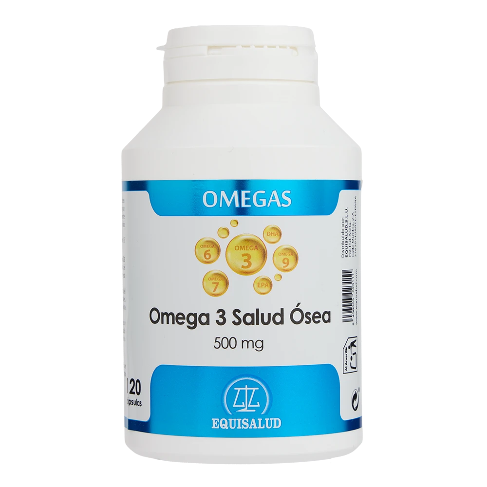 Omega 3 Salud ósea, bote de 120 cápsulas de la línea Ácidos grasos, producto de Laboratorios Equisalud