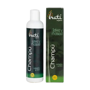 Champú para cabello graso de Salvia y Rhassoul envase de 250 mililitros de la línea Irati Organic, producto de Laboratorios Equisalud
