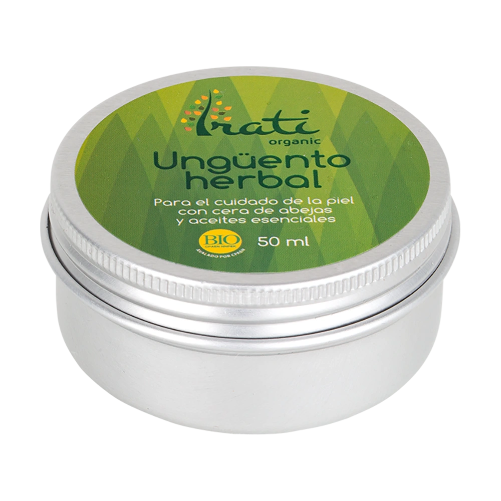 Ungüento herbal BIO envase de 50 mililitros de la línea Irati Organic, producto de Laboratorios Equisalud