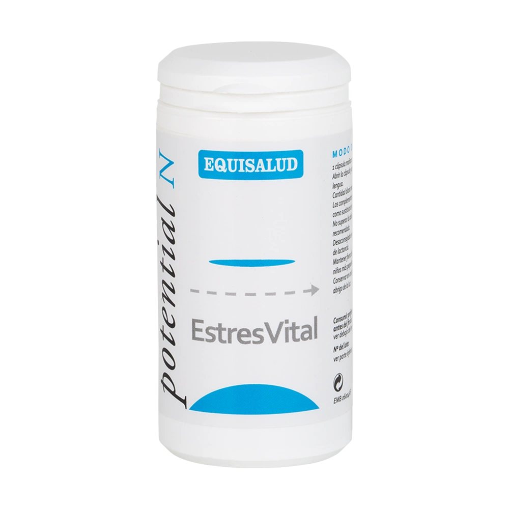 EstresVital bote de 60 cápsulas de la línea Micronutrición Funcional, producto de Laboratorios Equisalud