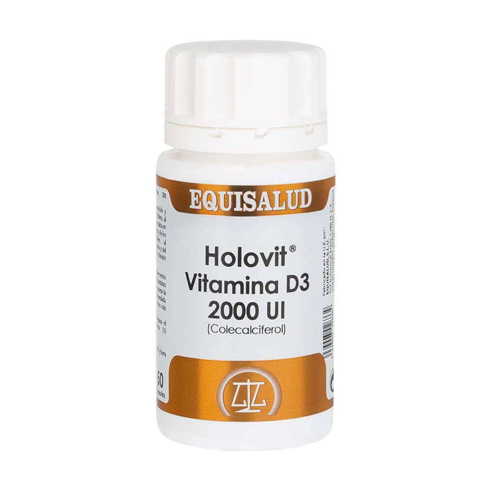 Holovit vitamina D3 2000 UI bote de 50 cápsulas de la línea Holovit, producto de Laboratorios Equisalud