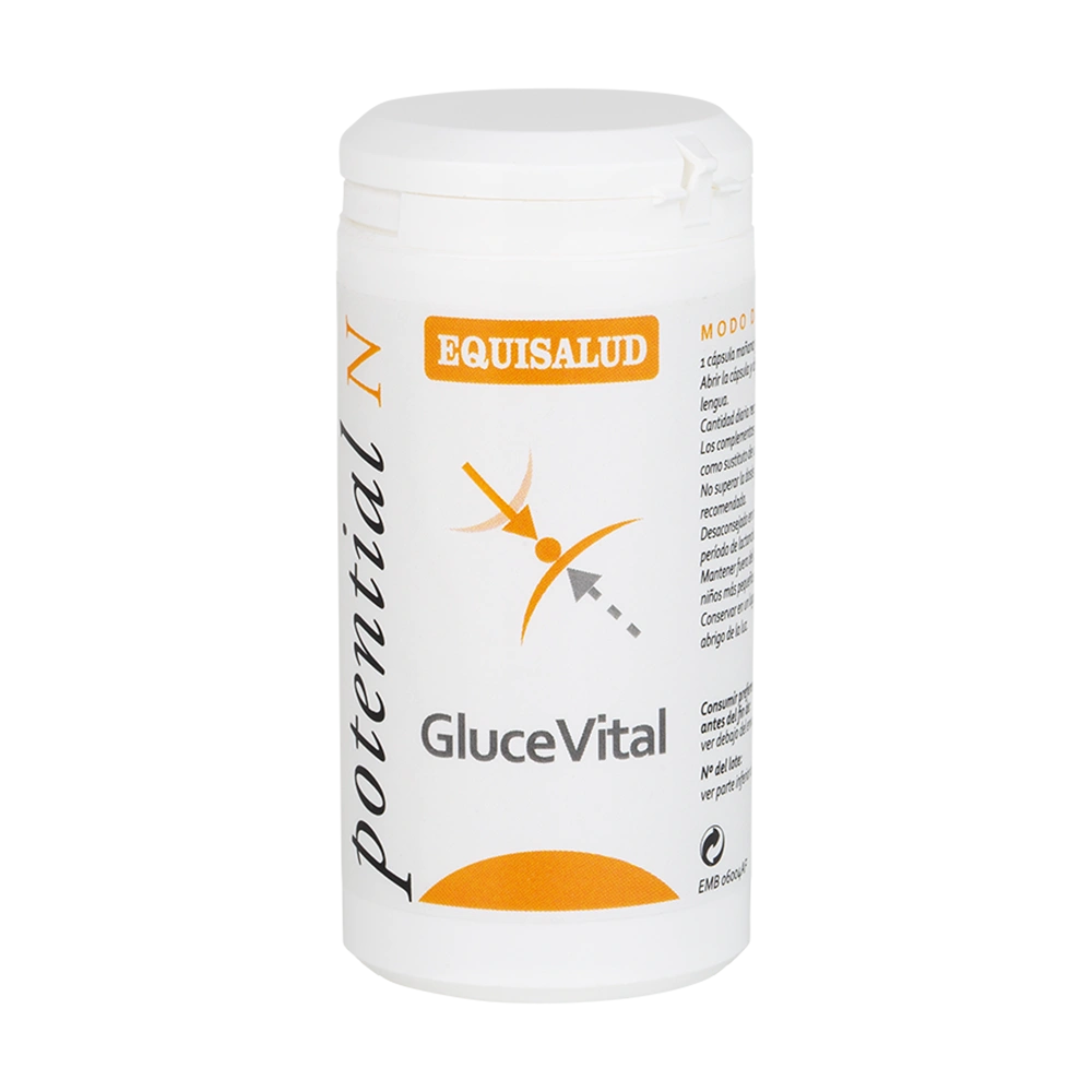 GluceVital bote de 60 cápsulas de la línea Micronutrición Funcional, producto de Laboratorios Equisalud