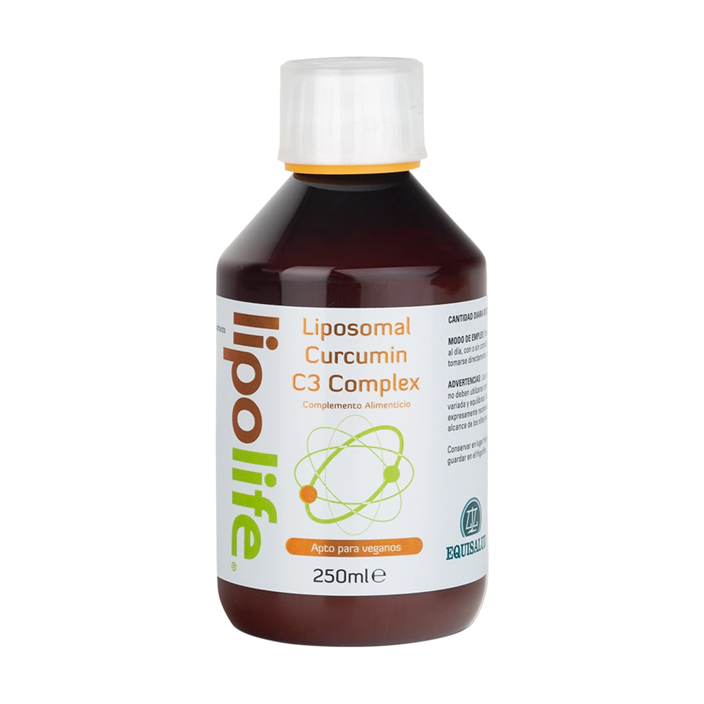 Lipolife Liposomal Curcumin C3 Complex envase de 250 mililitros de la línea Lipolife, producto de Laboratorios Equisalud