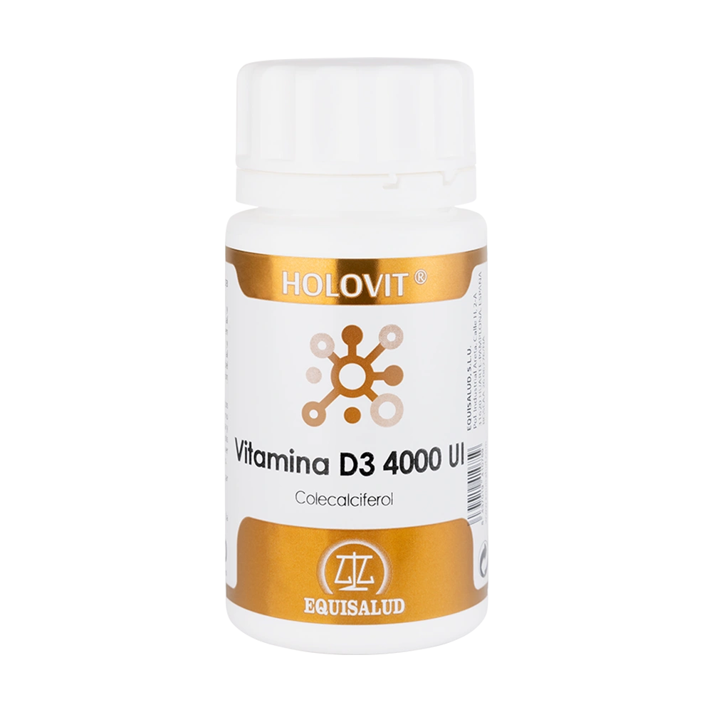Holovit Vitamina D3 4000 UI bote de 50 cápsulas de la línea Holovit, producto de Laboratorios Equisalud