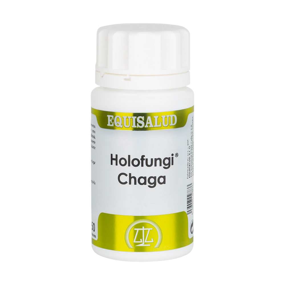 Holofungi Chaga bote de 50 cápsulas de la línea Holofungi, producto de Laboratorios Equisalud