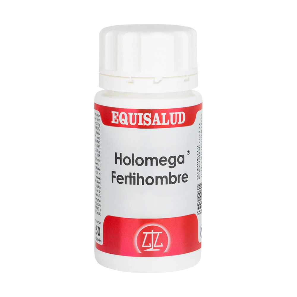 Holomega Fertihombre bote de 50 cápsulas de la línea Holomega, producto de Laboratorios Equisalud