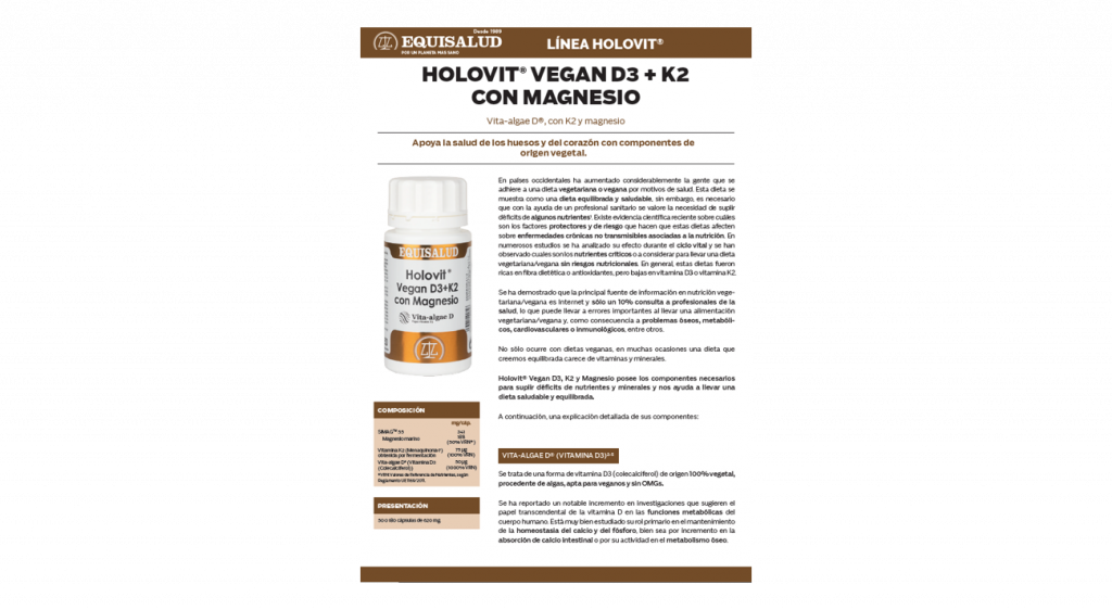 Ficha técnica Holovit Vegan D3 + K2 con Magnesio