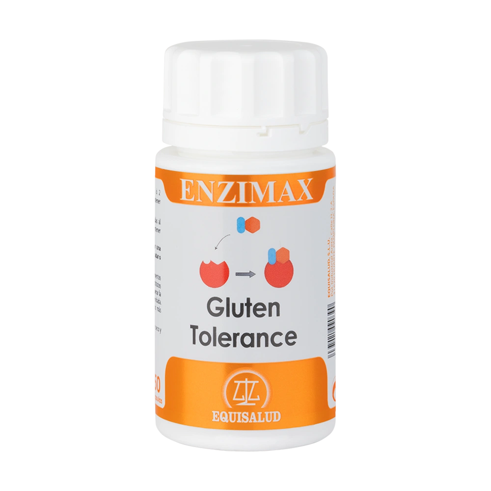 Enzimax Gluten Tolerance bote de 50 cápsulas de la línea Enzimax, producto de Laboratorios Equisalud