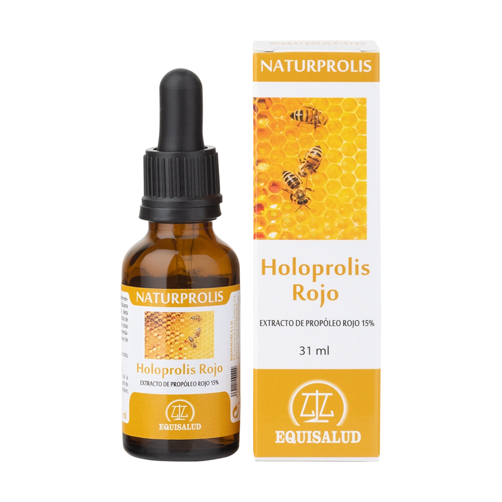 Holoprolis rojo envase de cristal de 31 mililitros de la línea Naturprolis, producto de Laboratorios Equisalud