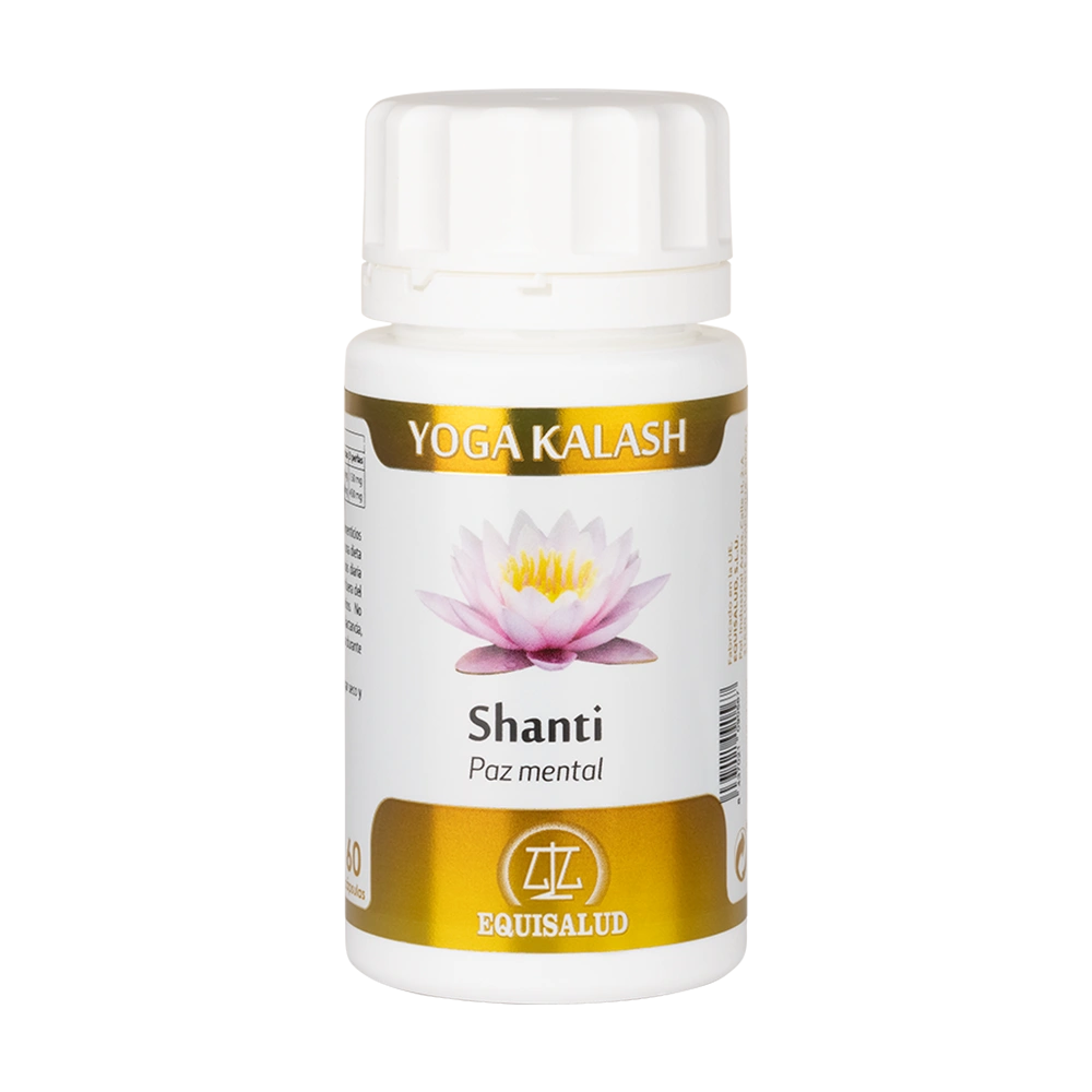 Shanti bote de 60 cápsulas de la línea Yoga Kalash, producto de Laboratorios Equisalud