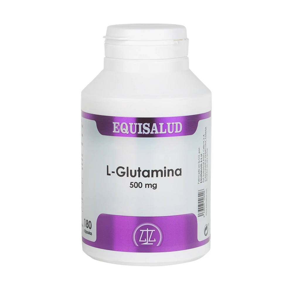 L-Glutamina bote de 180 cápsulas de la línea Aminoácidos, producto de Laboratorios Equisalud