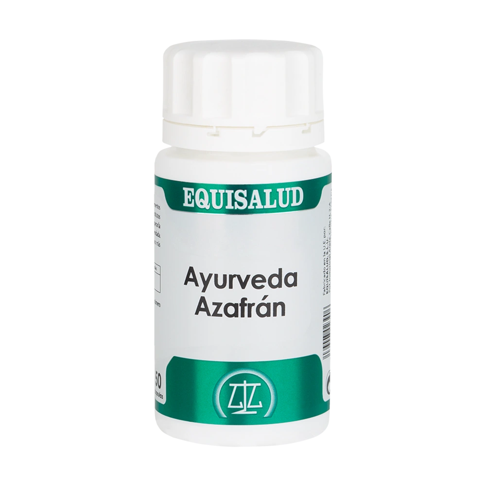 Ayurveda Azafrán bote de 50 cápsulas de la línea Ayurveda, producto de Laboratorios Equisalud