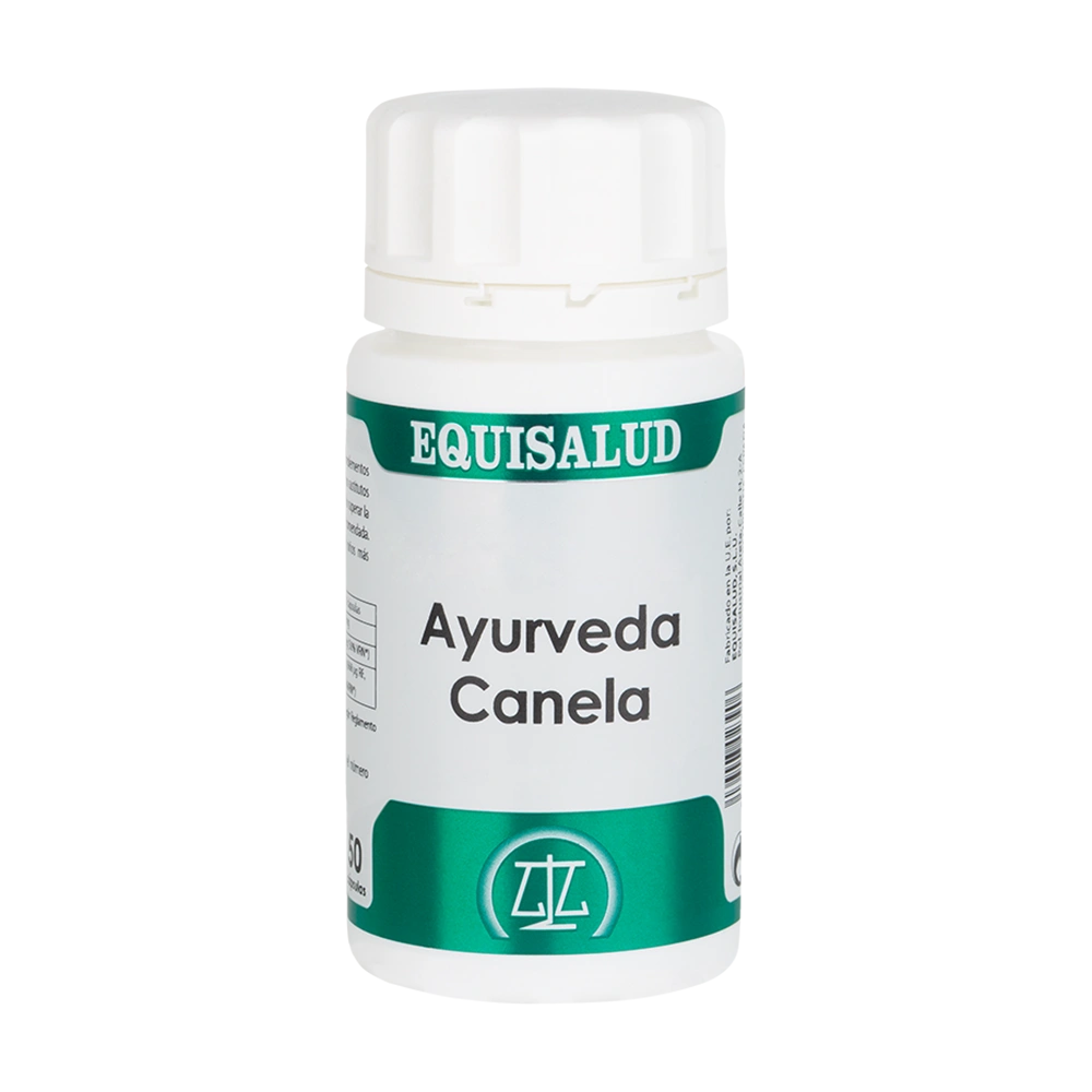 Ayurveda Canela bote de 50 cápsulas de la línea Ayurveda, producto de Laboratorios Equisalud