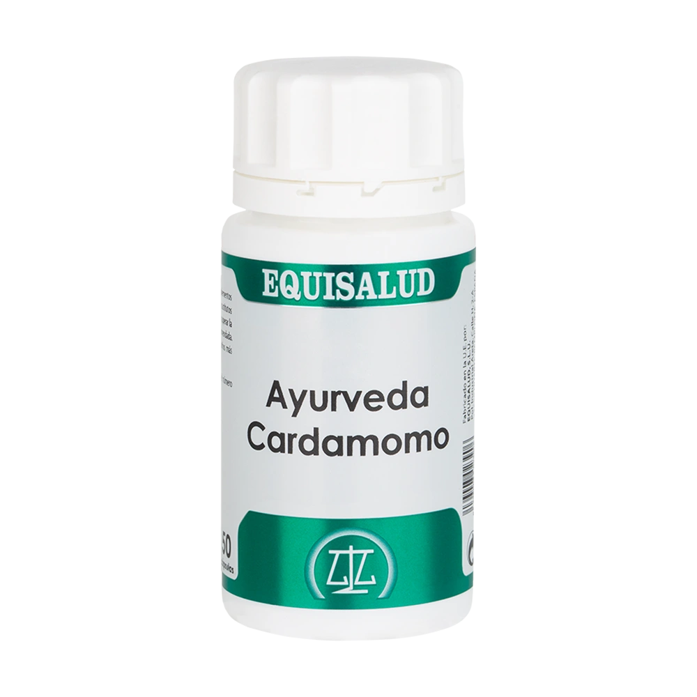 Ayurveda Cardamomo bote de 50 cápsulas de la línea Ayurveda, producto de Laboratorios Equisalud