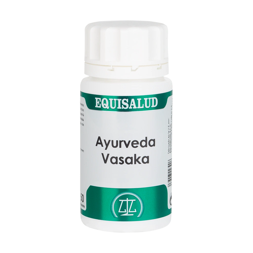 Ayurveda Vasaka bote de 50 cápsulas de la línea Ayurveda, producto de Laboratorios Equisalud