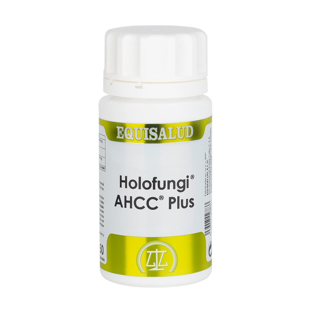 Holofungi AHCC PLUS bote de 50 cápsulas de la línea Holofungi, producto de Laboratorios Equisalud