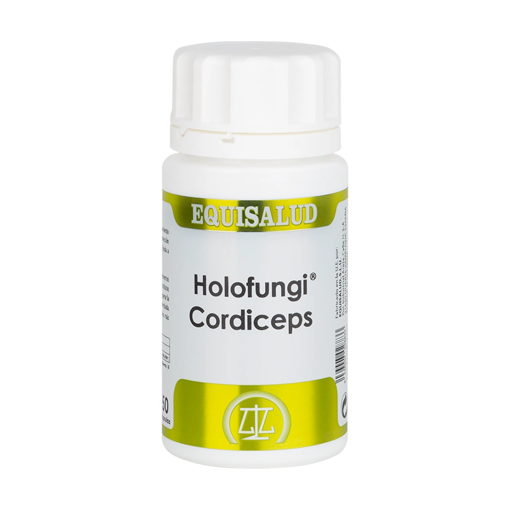 Holofungi Cordiceps bote de 50 cápsulas de la línea Holofungi, producto de Laboratorios Equisalud