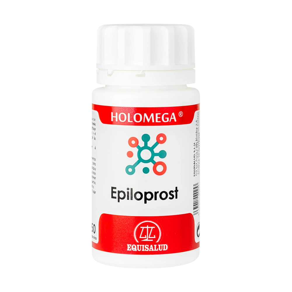 Holomega Epiloprost bote de 50 cápsulas de producto de la línea Holomega. Producto de Laboratorios Equisalud