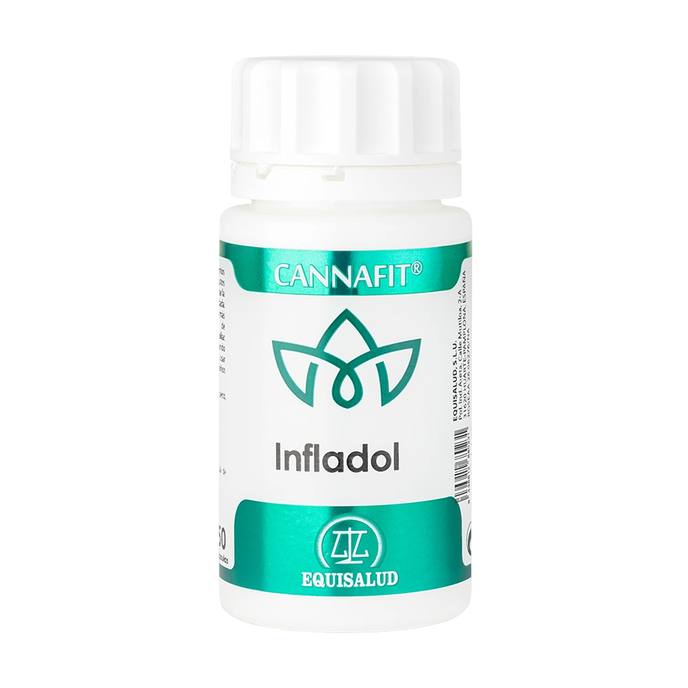 Cannafit Infladol bote de 50 cápsulas de producto de la línea Cannafit. Producto de Laboratorios Equisalud.