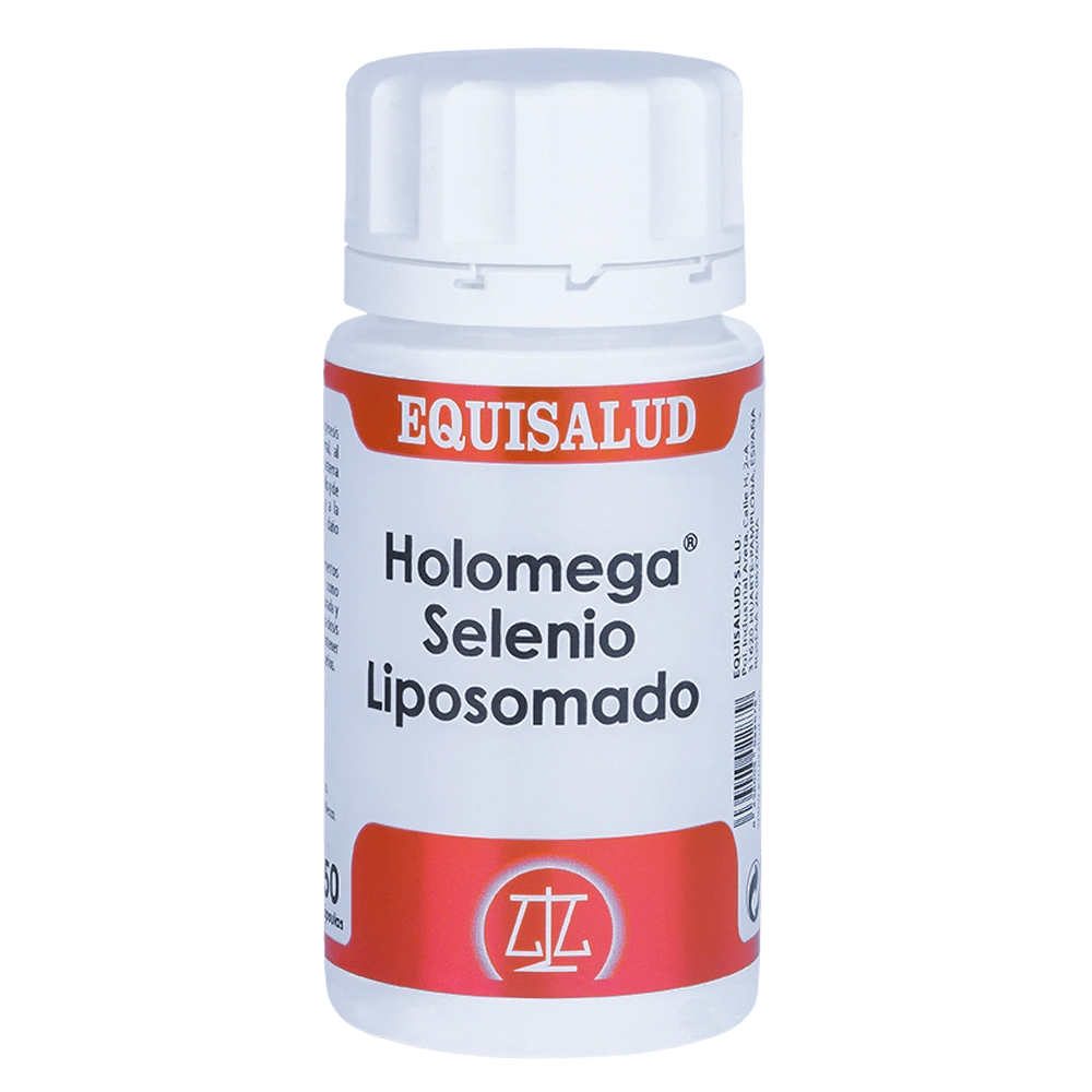 Holomega Selenio Liposomado bote de 50 cápsulas de producto de la línea Holomega. Producto de Laboratorios Equisalud.