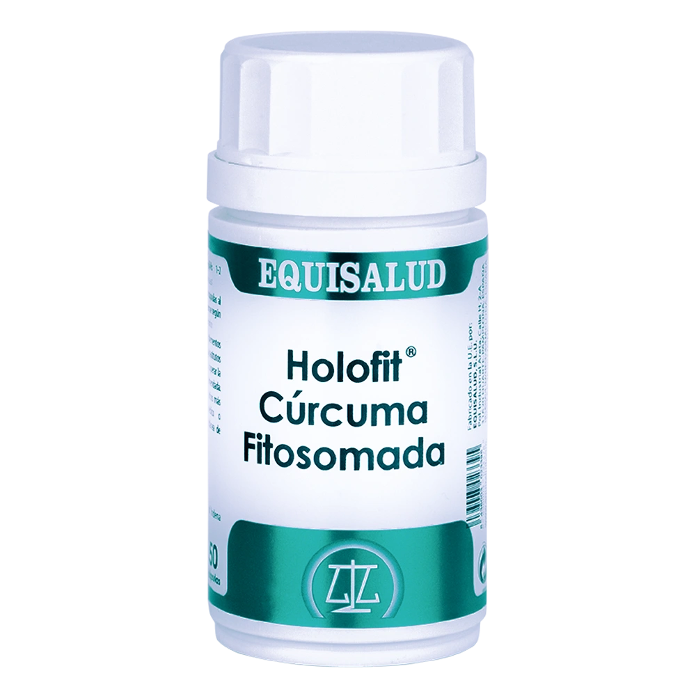 Holofit Cúrcuma Fitosomada bote de 50 cápsulas de producto de la línea Holofit. Producto de Laboratorios Equisalud.