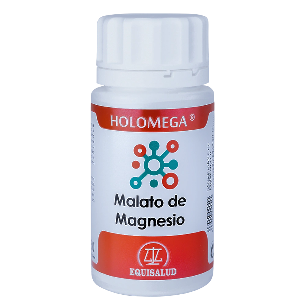 Holomega Malato de Magnesio bote de 50 cápsulas de producto de la línea Holomega. Producto de Laboratorios Equisalud.