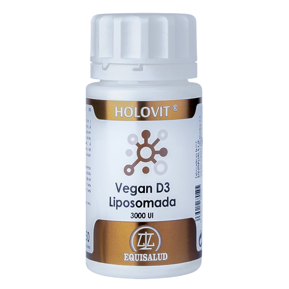 Holovit Vegan D3 Liposomada bote de 50 cápsulas de producto de la línea Holovit. Producto de Laboratorios Equisalud.